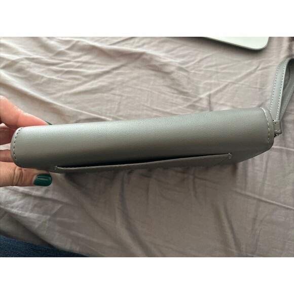 Gray Vegan Leather Long Wristlet Divided Wallet Women's - Picture 4 of 6